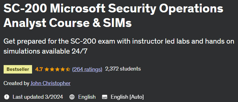 SC-200 Microsoft Security Operations Analyst Course & SIMs 