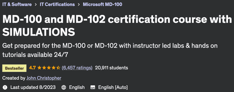 MD-100 and MD-102 certification course with SIMULATIONS