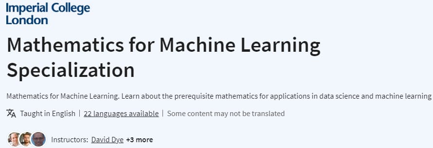 Mathematics for Machine Learning Specialization