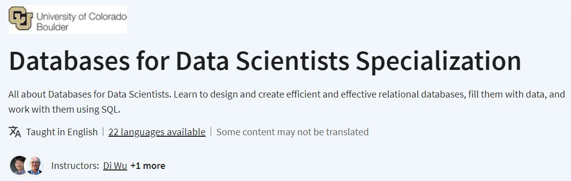 Databases for Data Scientists Specialization