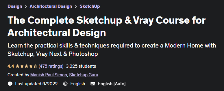 The Complete Sketchup & Vray Course for Architectural Design