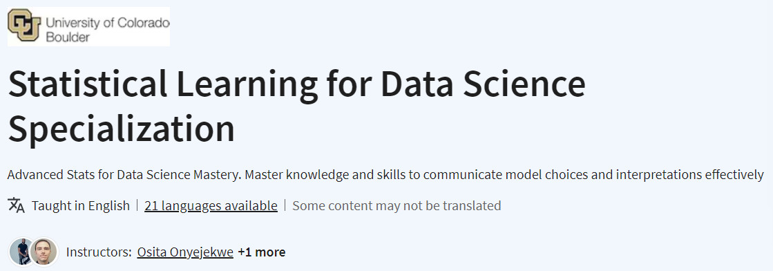 Statistical Learning for Data Science Specialization