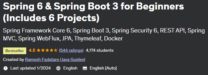 Spring 6 & Spring Boot 3 for Beginners (Includes 6 Projects)