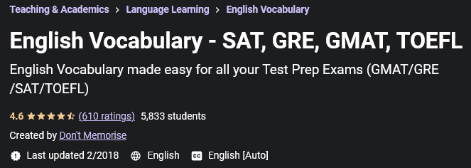 English Vocabulary - SAT, GRE, GMAT, TOEFL