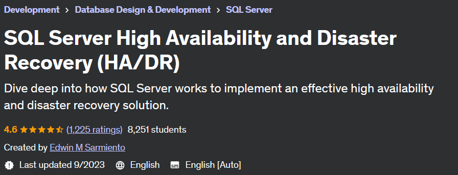 SQL Server High Availability and Disaster Recovery