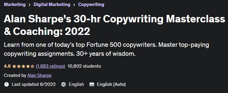 Alan Sharpe's 30-hr Copywriting Masterclass & Coaching: 2022