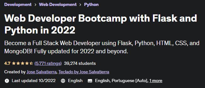 Web Developer Bootcamp with Flask and Python in 2022