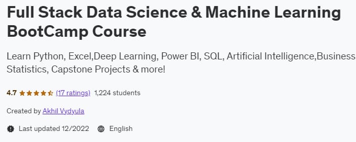 Full Stack Data Science & Machine Learning BootCamp Course