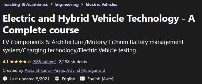 Electric and Hybrid Vehicle Technology - A Complete course