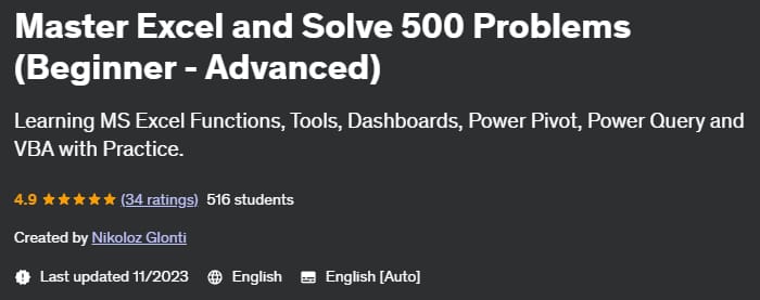 Master Excel and Solve 500 Problems (Beginner - Advanced)