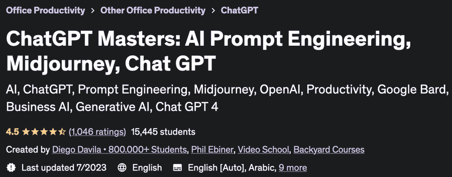 ChatGPT Masters: AI Prompt Engineering, Midjourney, Chat GPT