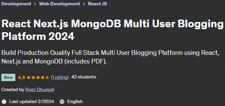 React Next.js MongoDB Multi User Blogging Platform 2024