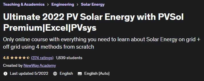 Ultimate 2022 PV Solar Energy with PVSol Premium|Excel|PVsys