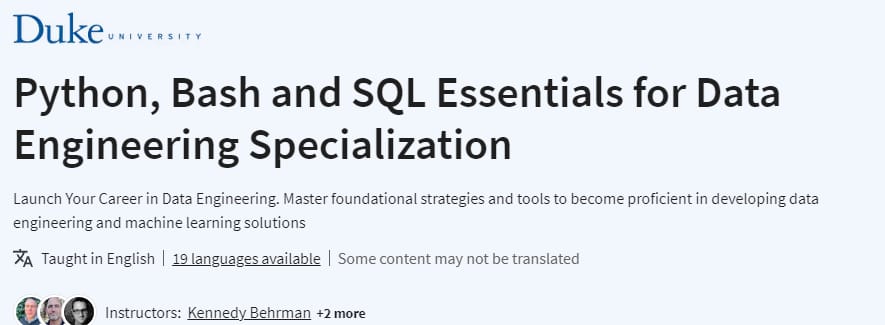 Python, Bash and SQL Essentials for Data Engineering Specialization