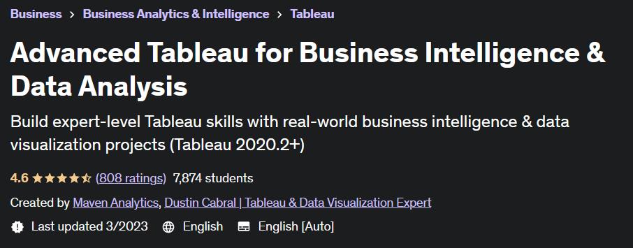 Advanced Tableau for Business Intelligence & Data Analysis