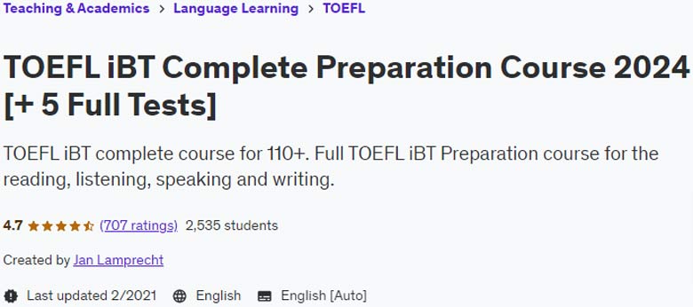 TOEFL iBT Complete Preparation Course 2024 (+ 5 Full Tests)