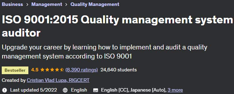 ISO 9001:2015 Quality management system auditor