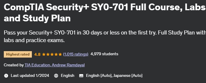 CompTIA Security+ SY0-701 Full Course, Labs, and Study Plan