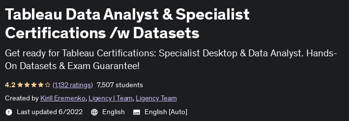 Tableau Data Analyst & Specialist Certifications _w Datasets