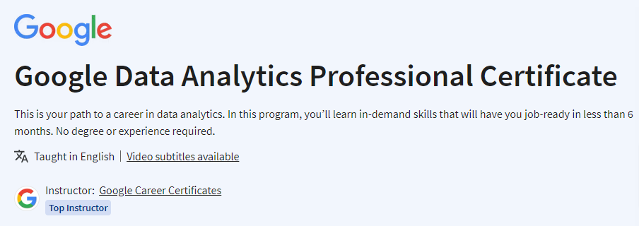 Google Data Analytics Professional Certificate 
