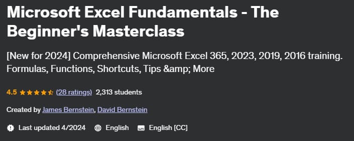 Microsoft Excel Fundamentals - The Beginner's Masterclass