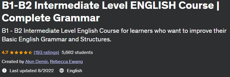 B1-B2 Intermediate Level ENGLISH Course  Complete Grammar 