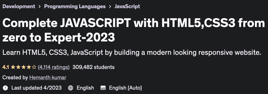 Complete JAVASCRIPT with HTML5, CSS3 from zero to Expert-2023
