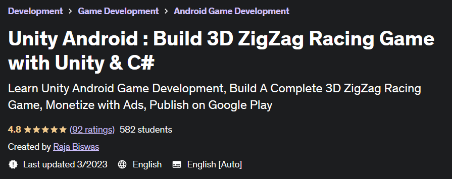 Unity Android : Build 3D ZigZag Racing Game