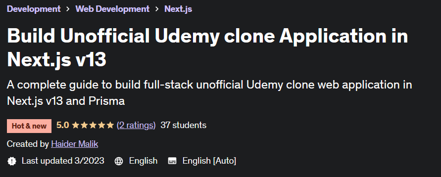 Build Unofficial Udemy clone Application in Next.js v13