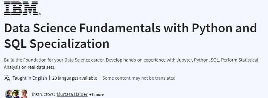 Data Science Fundamentals with Python and SQL Specialization