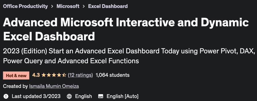 Advanced Microsoft Interactive and Dynamic Excel Dashboard