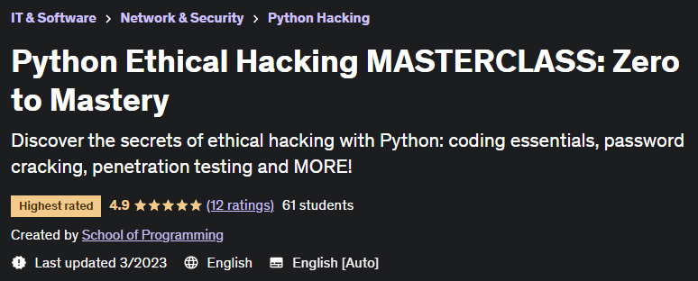 Python Ethical Hacking MASTERCLASS: Zero to Mastery