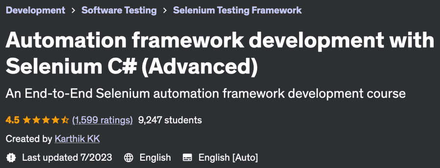 Automation framework development with Selenium C# (Advanced)