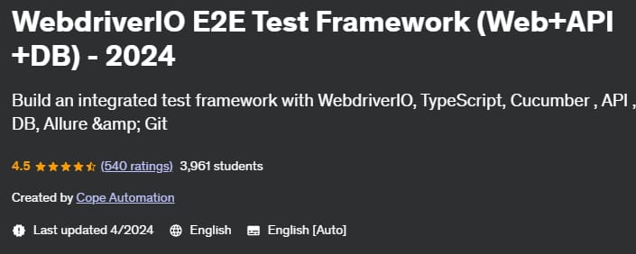 WebdriverIO E2E Test Framework (Web+API+DB) - 2024