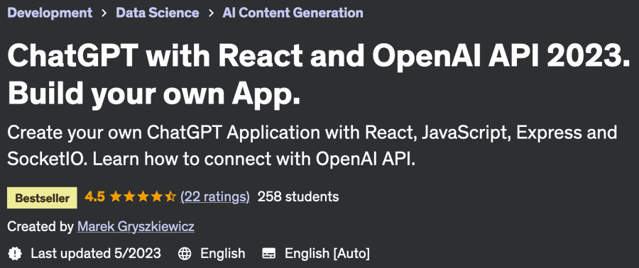 ChatGPT with React and OpenAI API 2023. Build your own App.