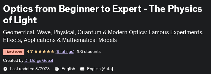 Optics from Beginner to Expert - The Physics of Light