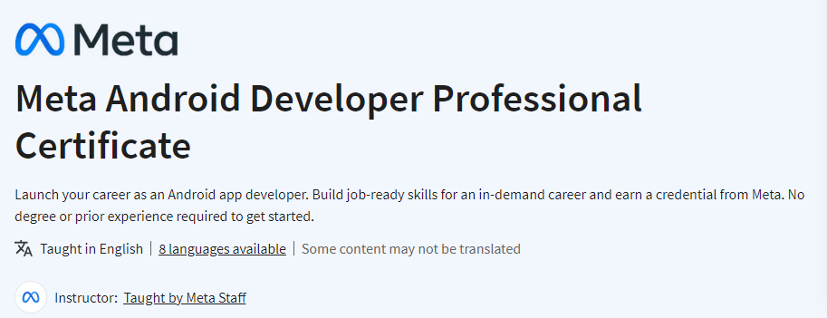 Meta Android Developer Professional Certificate 