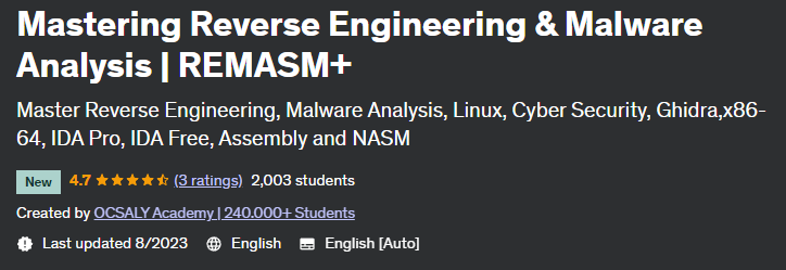 Mastering Reverse Engineering & Malware Analysis  REMASM+