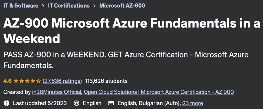 AZ-900 Microsoft Azure Fundamentals in a Weekend