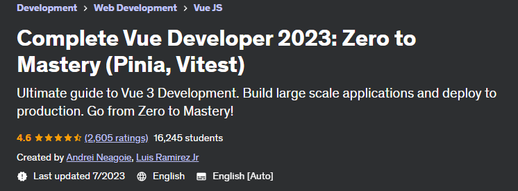   Complete Vue Developer 2023: Zero to Mastery (Pinia, Vitest)