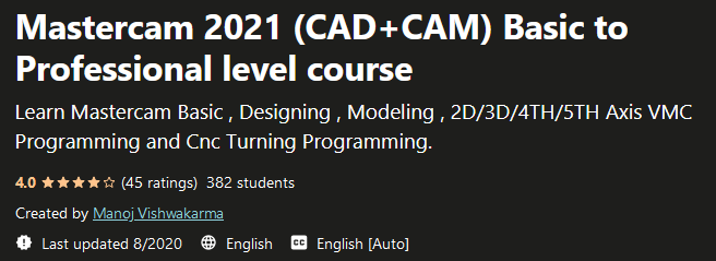 Mastercam 2021 (CAD+CAM) Basic to Professional level course