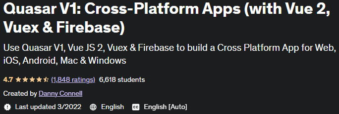 Quasar V1: Cross-Platform Apps (with Vue 2, Vuex & Firebase)