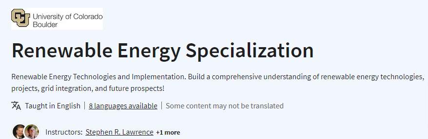 Renewable Energy Specialization