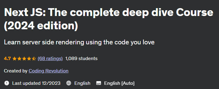 Next JS: The complete deep dive course (2024 edition)