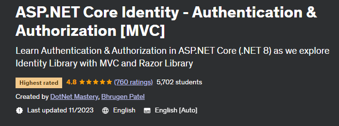 ASP.NET Core Identity - Authentication & Authorization (MVC) 