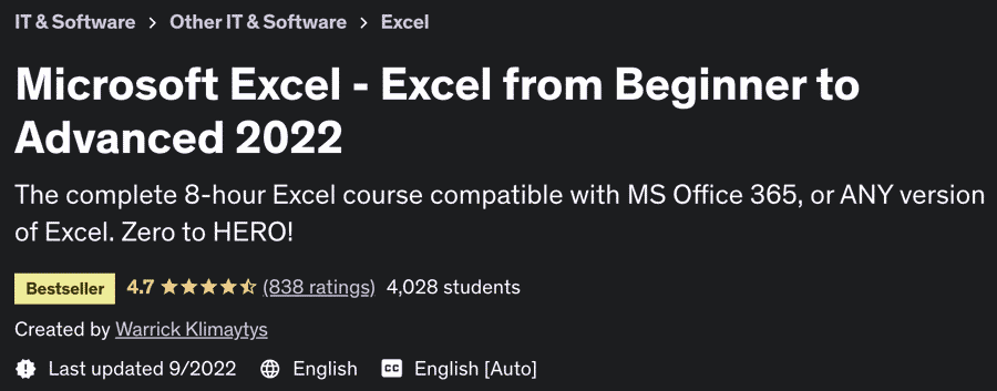 Microsoft Excel - Excel from Beginner to Advanced 2022