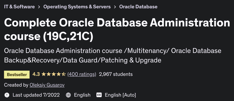 Complete Oracle Database Administration course (19C,21C)