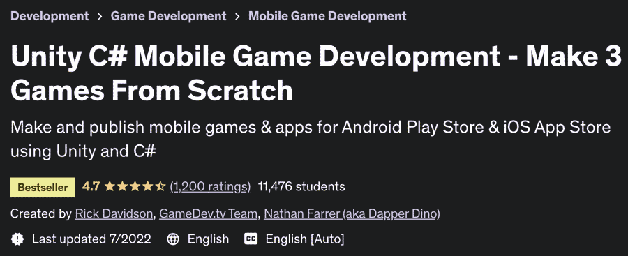 Unity C# Mobile Game Development - Make 3 Games From Scratch