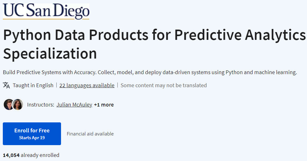 Python Data Products for Predictive Analytics Specialization 