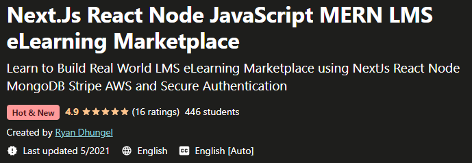 Next.Js React Node JavaScript MERN LMS eLearning Marketplace